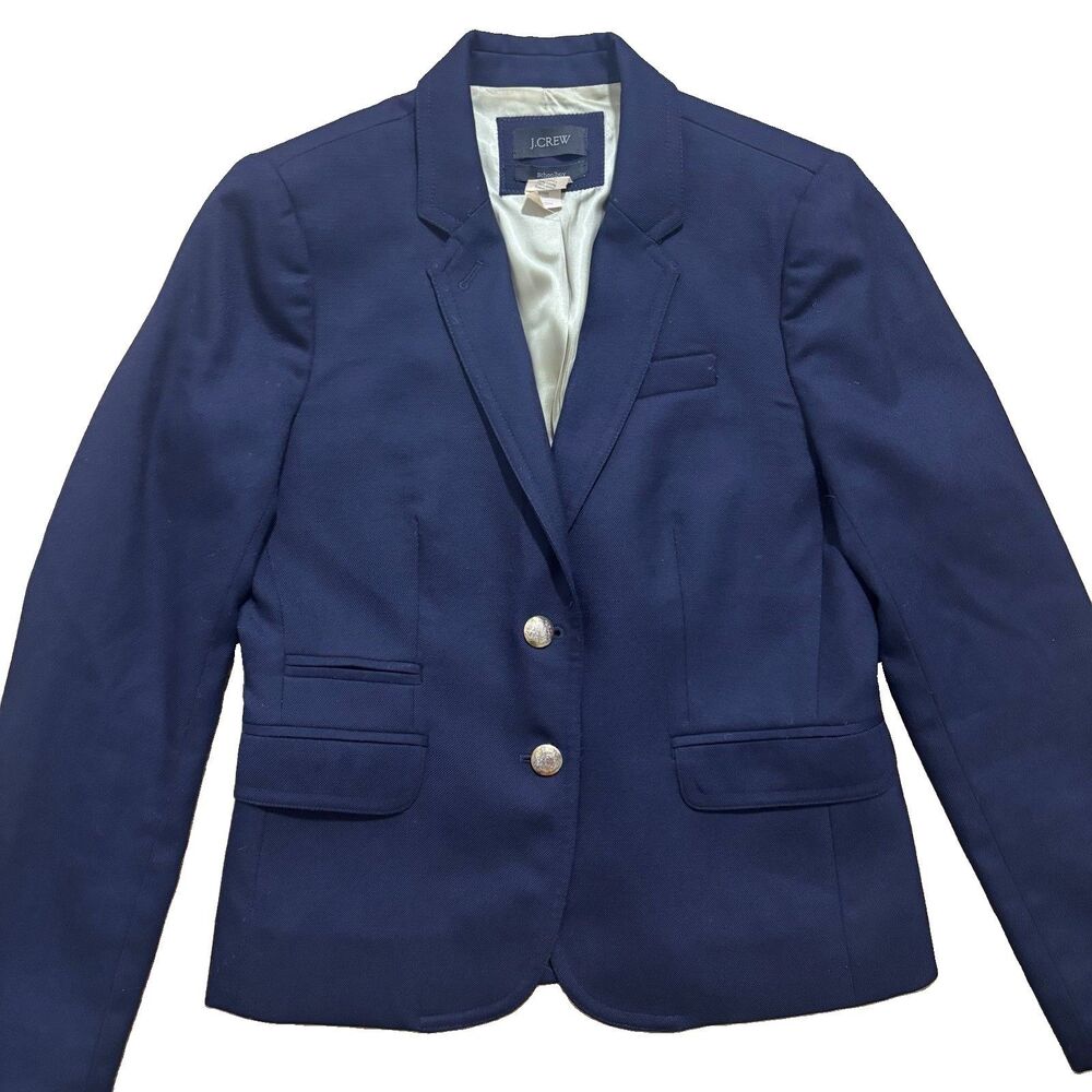 J Crew Schoolboy Blazer Women’s Sz 4 Navy Blue Wool Blend Academia Preppy Office
